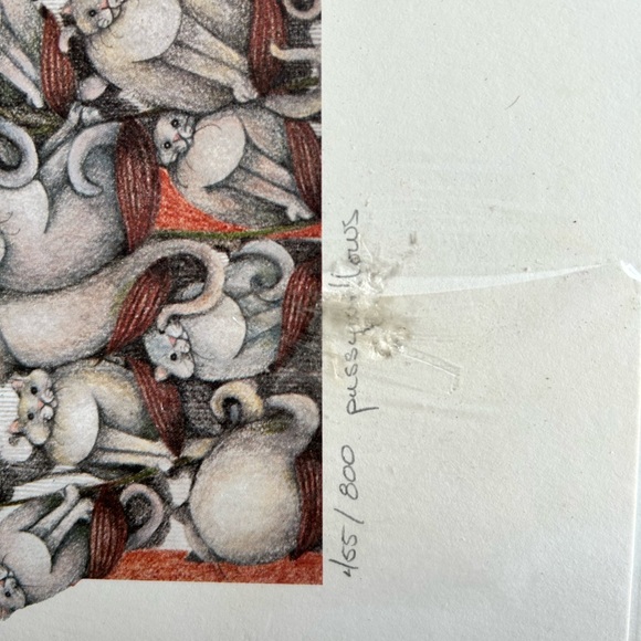 Cat Art J.S. Perry Signed Print 455/800 "Pussywillows" Jamie S. Perry Garden Cat - Picture 7 of 11